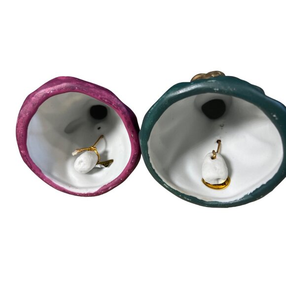 Ceramic Christmas Angel Bells Set of Two Red Green - Picture 11 of 13